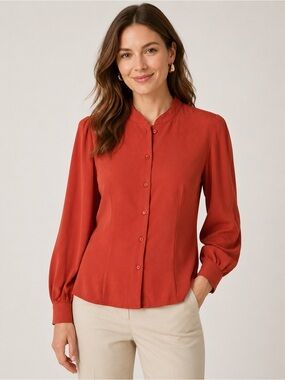 Pendleton Blouse Size 12 Petite Red Coral Button Front Blouse Vintage 90s $70msr